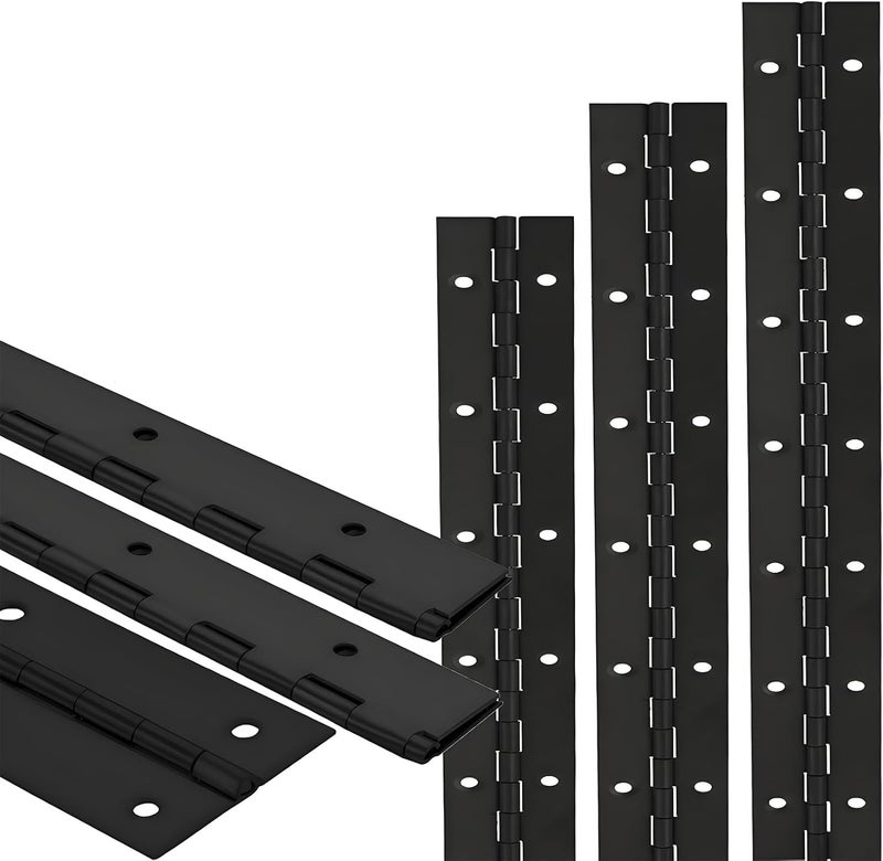 12PCS Black Continuous & Piano Hinge 14 Inch,0.04 Inch Thickness 1.2'' Open Width,Heavy Duty 304 Stainless Steel Continuous Hinges with Holes for Piano Boat Hinges Folding Cabinet Door Butt Hinge
